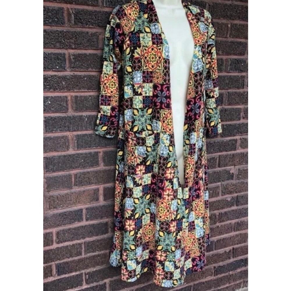 LuLaRoe Sarah Multicolor Stained Glass Moroccan Mosaic Duster Open Cardigan XS - Picture 6 of 9